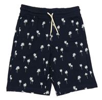 Tmavomodré teplákové kraťasy s palmami H&M