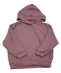 Vínová žebrovaná úpletová mikina s kapucí H&M