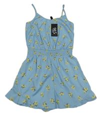 Nové - Světlemodrý květovaný lehký kraťasový overal zn. New Look