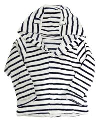 Bílo-tmavomodrá pruhovaná sametová zateplená propínací mikina s kapucí zn. M&S