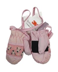 Nové - Růžové šusťákové zimní palcové funkční rukavice s tučňáky Dopodopo