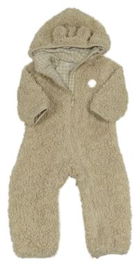 Béžová huňatá podšitá kombinéza s nášivkou a kapucí Primark