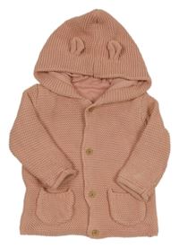 Starorůžový podšitý propínací svetr s kapucí s oušky George