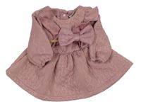 2set - Starorůžové vzorované šaty + čelenka s mašlí Shein