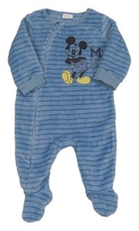 Modrý pruhovaný chlupatý overal s Mickeym Disney