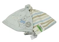 Nové - 2x bavlněná čepice - modro-bílá pruhovaná s Púem + bílo-hnědo-modrá pruhovaná George