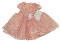 Nové - 2set - Růžové květované slavnostní šaty s mašlí + kalhotky na plenku