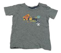 Tmavošedé melírované tričko s raketou a medvědy Alive