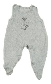 Světlešedé melírované sametové dupačky s nápisem a srdcem