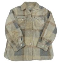 Béžovo-šedá kostkovaná huňatá podšitá košilová bunda George