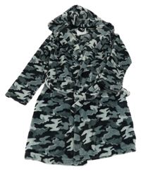 Šedý army plyšový župan s kapucí F&F