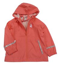 Korálová nepromokavá bunda s jednorožcem a kapucí Lupilu