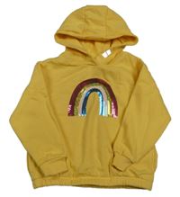 Žlutá mikina s duhou z flitrů a kapucí C&A