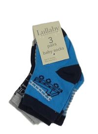 Nové - 3x ponožky - modré s hasiči + šedo-modré pruhované + tmavomodré s dopravními prostředky Peacocks