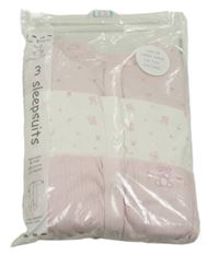 Nové - 3x overal - světlerůžový květovaný + bílý s medvědy + světlerůžový perforovaný s medvědem Dunnes