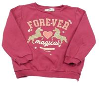 Fuchsiová mikina s jednorožci a nápisem C&A