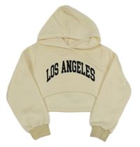 Krémová crop mikina s nápisem a kapucí Shein