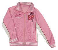 Růžovo-bílá sportovní propínací mikina s číslem s flitry a motýly