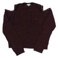 Vínový lehký crop svetr s perlami a průstřihy River Island