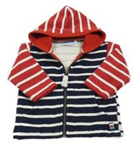 Tmavomodro-červeno-bílá pruhovaná propínací mikina s kapucí