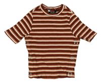 Hnědo-smetanovo-černé pruhované žebrované crop tričko New Look