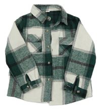 Bílo-tmavozeleno-černá kostkovaná košilová bunda Shein