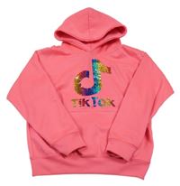 Neonově růžová mikina s logem TikTok a kapucí AWDis