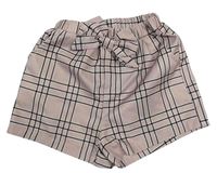 Pudrovo-hnědé kostkované kraťasy s mašlí