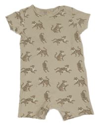 Béžový bavlněný kraťasový overal s tygry C&A