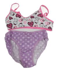 2set - Bílá lambáda se psy a srdíčky + lila puntíkaté kalhotky