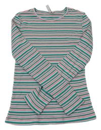 Starorůžovo-zeleno-modré pruhované žebrované triko Little Pieces