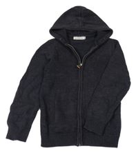Antracitový melírovaný propínací svetr s kapucí H&M
