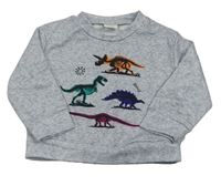 Šedé melírované triko s dinosaury 