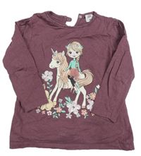 Vínové triko s dívkou a jednorožcem Kiki&Koko