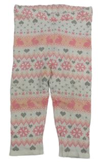 Bílo-růžové vzorované pletené legíny s králíčky 