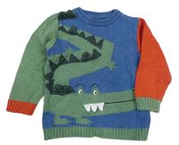 Modro-červeno-zelený svetr s krokodýlem Next