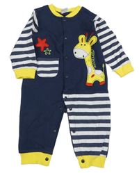 Tmavomodro-bílý pruhovaný overal s žirafou