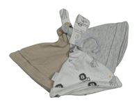 Nové - 3x bavlněná čepice - šedá + béžová + bílá se zvířaty F&F