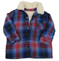 Tmaovmodro-modro-červená kostkovaná zateplená košilová bunda F&F