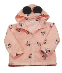 Růžová šusťáková jarní bunda s Minnie a kapucí H&M