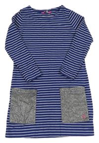 Modré pruhované šaty se stříbrnými kapsami Joules