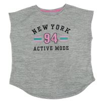 Šedé melírované sportovní crop tričko s nápisem a číslem H&M