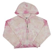 Světlerůžová batikovaná crop propínací mikina s kapucí F&F