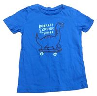 Modré tričko s dinosaurem na skateboardu George
