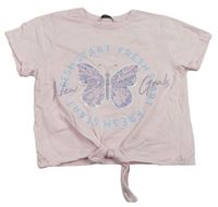 Světlerůžový crop top s motýlkem a uzlem George