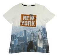 Bílé tričko s potiskem a nápisem z flitrů H&M