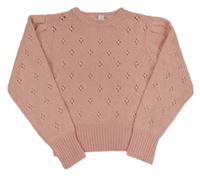 Růžový vzorovaný crop svetr s perlami Primark