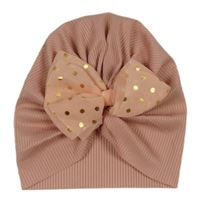 Růžová žebrovaná turbanová čepice s mašlí 