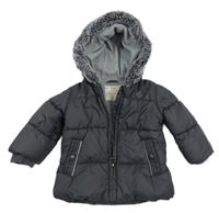 Tmavošedá šusťáková zimní bunda s kapucí s kožešinou George