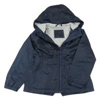 Tmavomodrá šusťáková podšitá parka s kapucí 